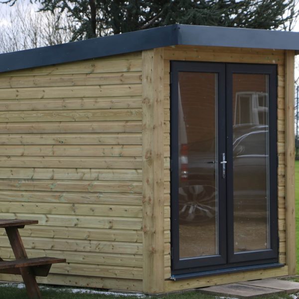 Flat pack cabin that can be used as a man hut or home office in your garden.
