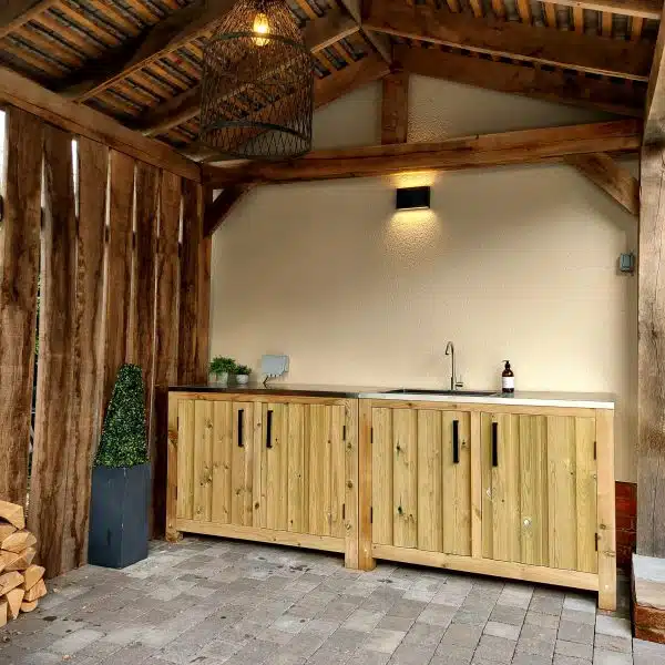 Shelved Rustic Unit with Steel Work Surface - Image 2