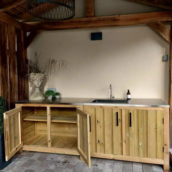 Shelved Rustic Unit with Steel Work Surface - Image 4