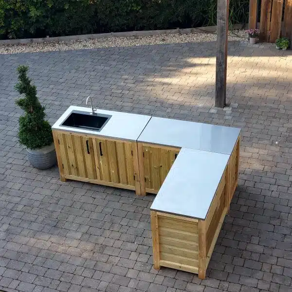 Shelved Rustic Unit with Steel Work Surface - Image 3