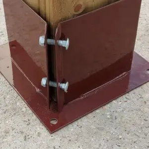 Bolt Down Post Support Brown, Square Wooden Post Holder 150mm x 150mm